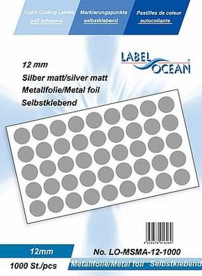 1000 Markierungspunkte, 12 mm, Plastik, silbermatt von LabelOcean