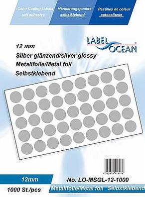 1000 Markierungspunkte, 12 mm, Plastik, silberglänzend von LabelOcean