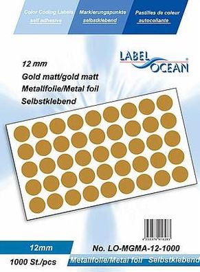 1000 Markierungspunkte, 12 mm, Plastik, gold matt von LabelOcean