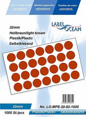 1000 Markierungspunkte, 20 mm, Plastik, hellbraun von LabelOcean