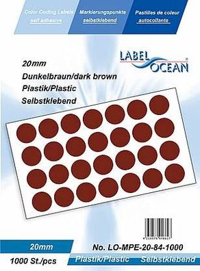 1000 Markierungspunkte, 20 mm, Plastik, dunkelbraun von LabelOcean