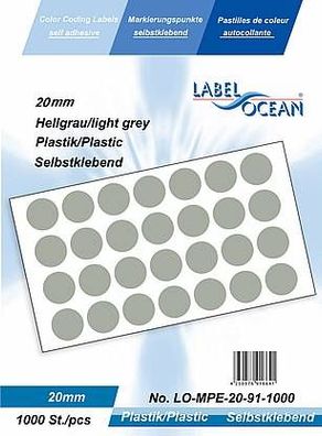 1000 Markierungspunkte, 20 mm, Plastik, hellgrau von LabelOcean