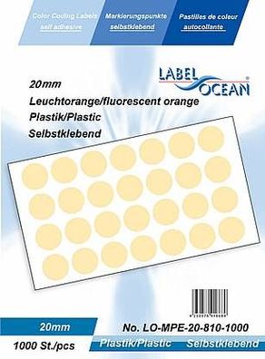 1000 Markierungspunkte, 20 mm, Plastik, leuchtorange von LabelOcean