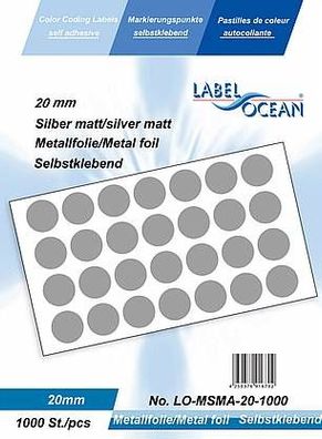 1000 Markierungspunkte, 20 mm, Plastik, silbermatt von LabelOcean