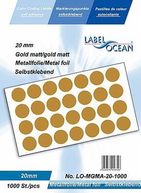 1000 Markierungspunkte, 20 mm, Plastik, goldmatt von LabelOcean