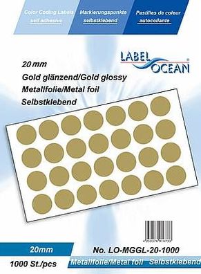 1000 Markierungspunkte, 20 mm, Plastik, goldglänzend von LabelOcean