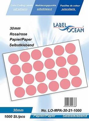 1000 Markierungspunkte, 30 mm, Papier, rosa von LabelOcean