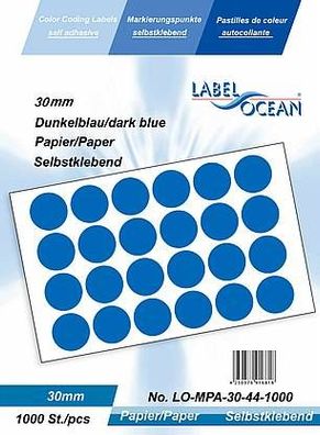1000 Markierungspunkte, 30 mm, Papier, dunkelblau von LabelOcean
