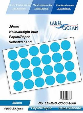 1000 Markierungspunkte, 30 mm, Papier, hellblau von LabelOcean
