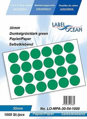 1000 Markierungspunkte, 30 mm, Papier, dunkelgrün von LabelOcean