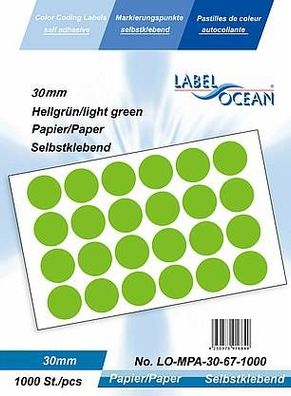 1000 Markierungspunkte, 30 mm, Papier, hellgrün von LabelOcean