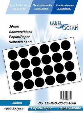 1000 Markierungspunkte, 30 mm, Papier, schwarz von LabelOcean