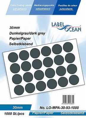 1000 Markierungspunkte, 30 mm, Papier, dunkelgrau von LabelOcean
