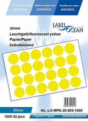 1000 Markierungspunkte, 30 mm, Papier, leuchtgelb von LabelOcean