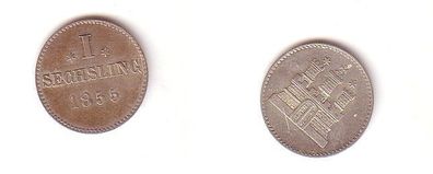 1 Sechsling Silber Münze Hamburg 1855 vz