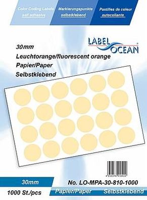 1000 Markierungspunkte, 30 mm, Papier, leuchtorange von LabelOcean