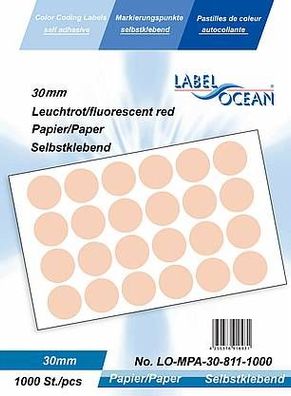 1000 Markierungspunkte, 30 mm, Papier, leuchtrot von LabelOcean