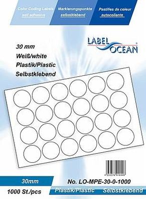 1000 Markierungspunkte, 30 mm, Plastik, weiß von LabelOcean