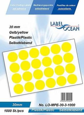 1000 Markierungspunkte, 30 mm, Plastik, gelb von LabelOcean