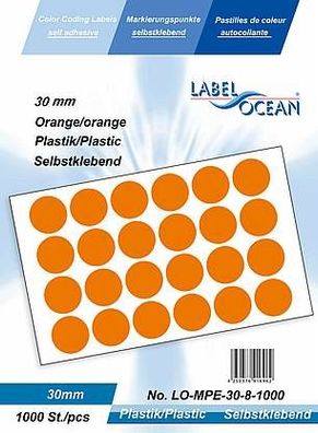 1000 Markierungspunkte, 30 mm, Plastik, orange von LabelOcean