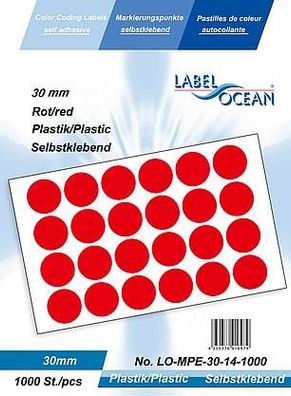 1000 Markierungspunkte, 30 mm, Plastik, rot von LabelOcean