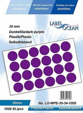 1000 Markierungspunkte, 30 mm, Plastik, dunkellila von LabelOcean