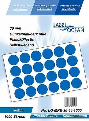 1000 Markierungspunkte, 30 mm, Plastik, dunkelblau von LabelOcean