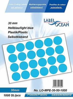 1000 Markierungspunkte, 30 mm, Plastik, hellblau von LabelOcean