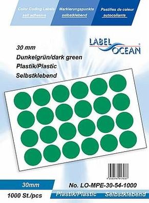 1000 Markierungspunkte, 30 mm, Plastik, dunkelgrün von LabelOcean