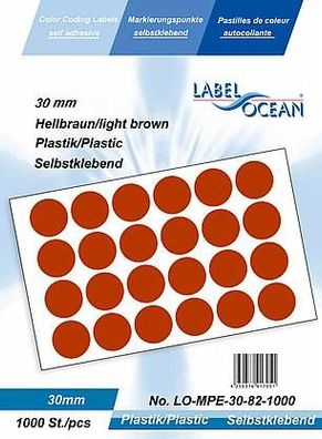 1000 Markierungspunkte, 30 mm, Plastik, hellbraun von LabelOcean