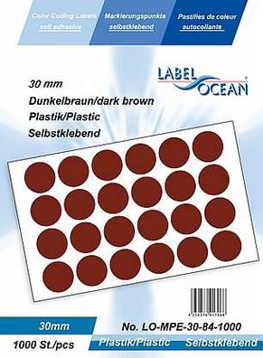 1000 Markierungspunkte, 30 mm, Plastik, dunkelbraun von LabelOcean