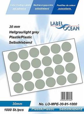1000 Markierungspunkte, 30 mm, Plastik, hellgrau von LabelOcean