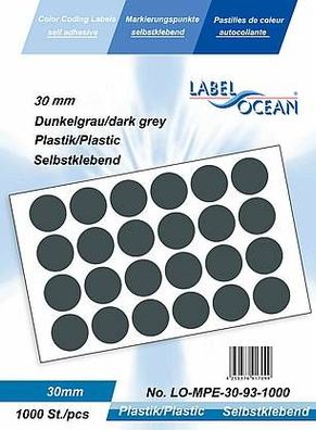 1000 Markierungspunkte, 30 mm, Plastik, dunkelgrau von LabelOcean