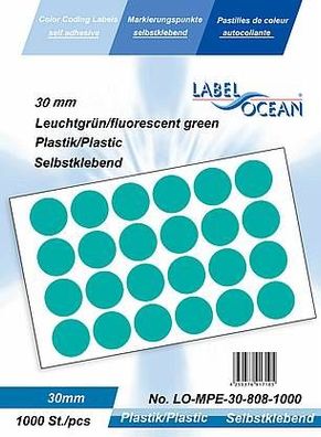1000 Markierungspunkte, 30 mm, Plastik, leuchtgrün von LabelOcean