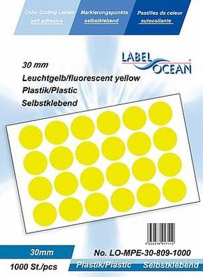 1000 Markierungspunkte, 30 mm, Plastik, leuchtgelb von LabelOcean