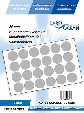 1000 Markierungspunkte, 30 mm, Plastik, silbermatt von LabelOcean