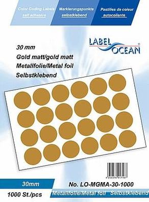 1000 Markierungspunkte, 30 mm, Plastik, goldmatt von LabelOcean
