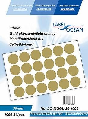 1000 Markierungspunkte, 30 mm, Plastik, goldglänzend von LabelOcean