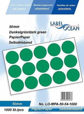 1000 Markierungspunkte, 50 mm, Papier, dunkelgrün von LabelOcean