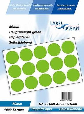 1000 Markierungspunkte, 50 mm, Papier, hellgrün von LabelOcean