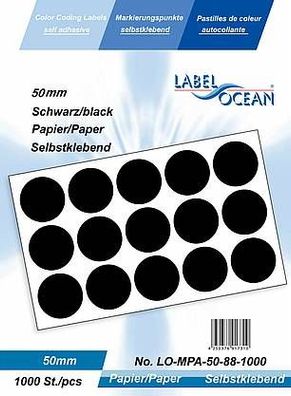 1000 Markierungspunkte, 50 mm, Papier, schwarz von LabelOcean