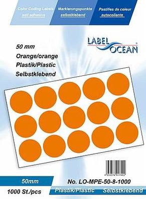 1000 Markierungspunkte, 50 mm, Plastik, orange von LabelOcean