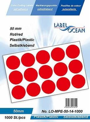 1000 Markierungspunkte, 50 mm, Plastik, rot von LabelOcean