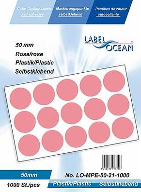 1000 Markierungspunkte, 50 mm, Plastik, rosa von LabelOcean