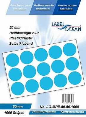 1000 Markierungspunkte, 50 mm, Plastik, hellblau von LabelOcean