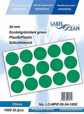1000 Markierungspunkte, 50 mm, Plastik, dunkelgrün von LabelOcean