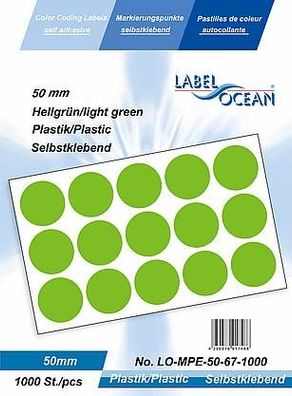 1000 Markierungspunkte, 50 mm, Plastik, hellgrün von LabelOcean