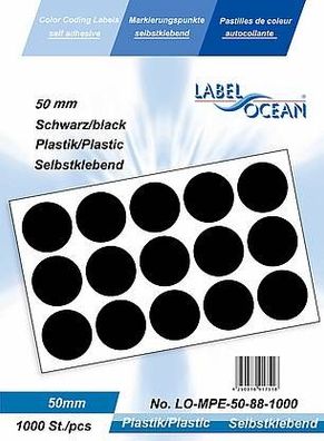 1000 Markierungspunkte, 50 mm, Plastik, schwarz von LabelOcean