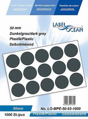 1000 Markierungspunkte, 50 mm, Plastik, dunkelgrau von LabelOcean