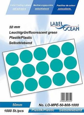 1000 Markierungspunkte, 50 mm, Plastik, leuchtgrün von LabelOcean